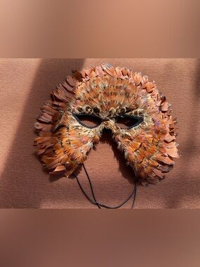 Feathered Masquerade Mask - Orange Brown